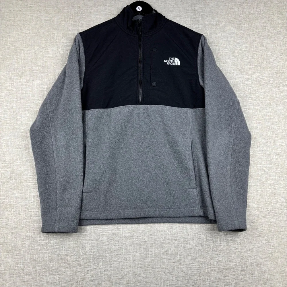 The North Face Mens Grey Black Quarter Zip Fleece Pullover Jacket Small